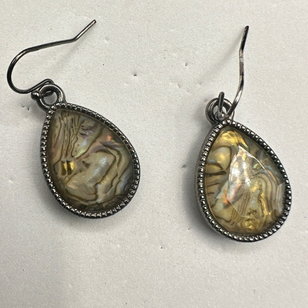 Vintage Teardrop Dangle Earrings Abalone Shell Inlay Women's Jewellery